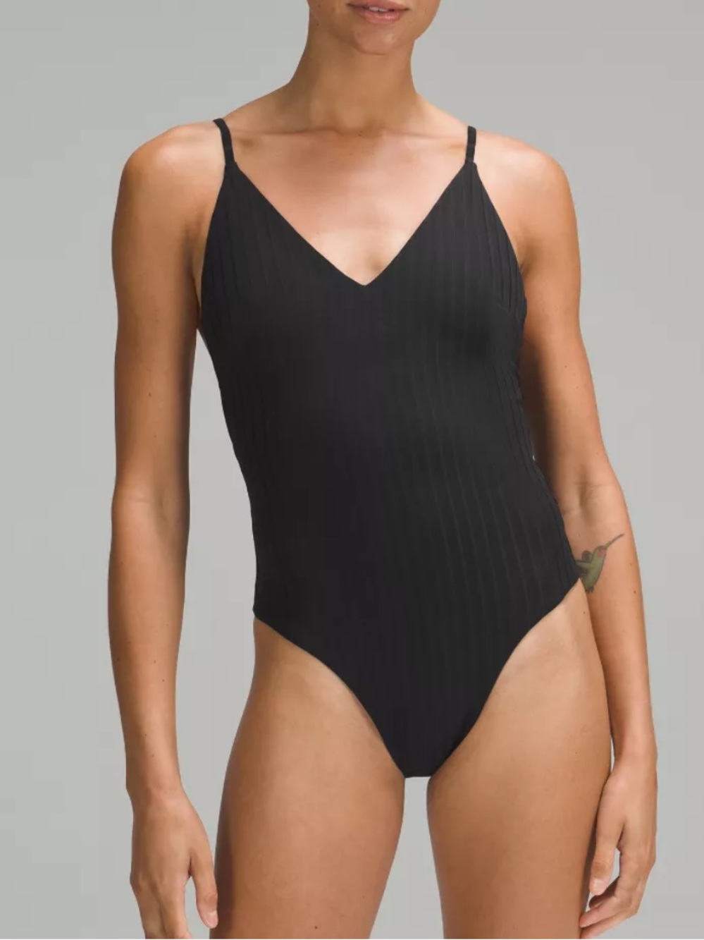 Lululemon Black V-Neck Ribbed One-Piece Swimsuit - Women